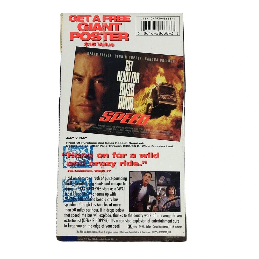 Speed VHS 1994‎ Keanu Reeves Sandra Bullock Unopened Brand New Sealed Movie